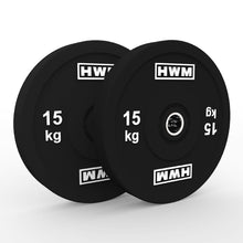 Cargar imagen en el visor de la galería, Bumper Plates Classic Black 15kg (Par) | HWM