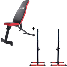 Cargar imagen en el visor de la galería, Pack Banco Regulable Plegable 2.0 + Rack Sentadillas