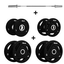Cargar imagen en el visor de la galería, Pack Discos Rubber ProMachine 55 kilos + Barra Olímpica de 1.50 Metros