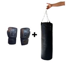 Cargar imagen en el visor de la galería, Saco de box negro + guantes - Pack Dale duro!
