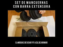 Cargar y reproducir el video en el visor de la galería, set mancuernas de 30kg con barra extensora - - !!SOLO RETIRO EN TIENDA !!