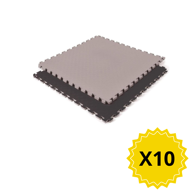 Tatamis - Piso de Goma Eva Mat Negro/Gris Puzzle C/Borde 100x100cm 20mm ( 10 Unidades)