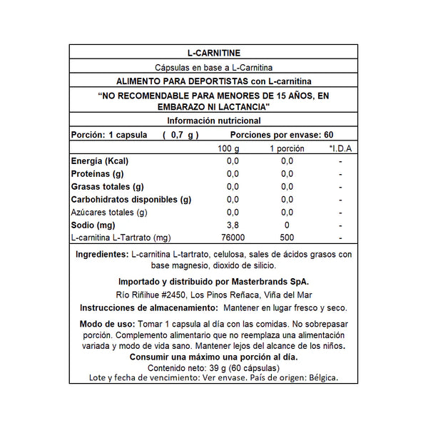 L-Carnitina 500 mg - 60 cápsulas