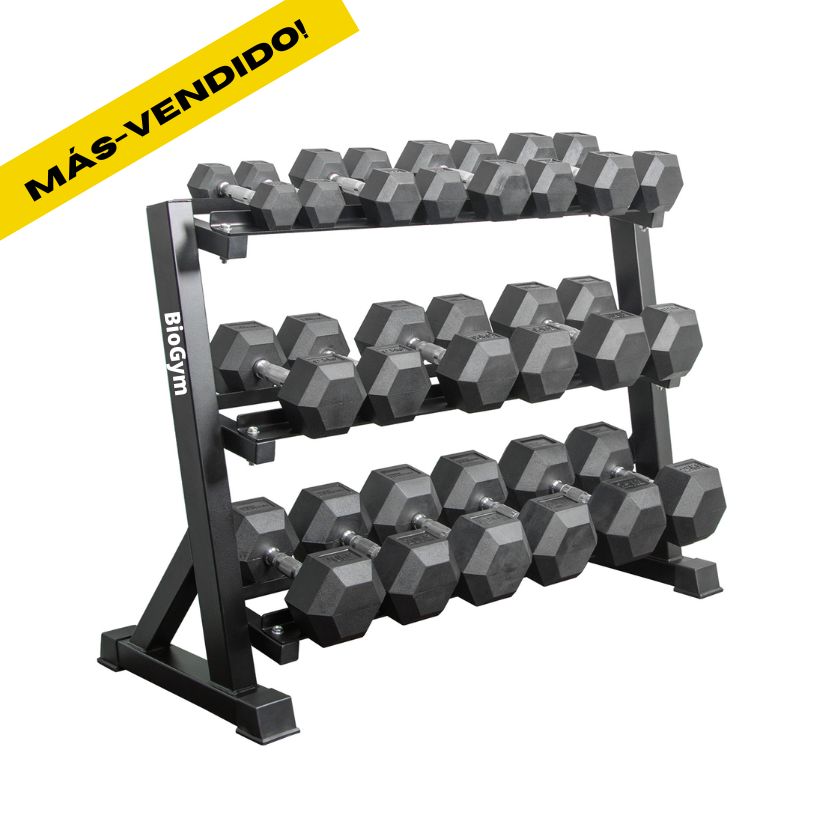 Pack Mancuernas - 10 Pares De Mancuernas 275kg + Rack Horizontal Mancuernas 3 niveles | BIOGYM