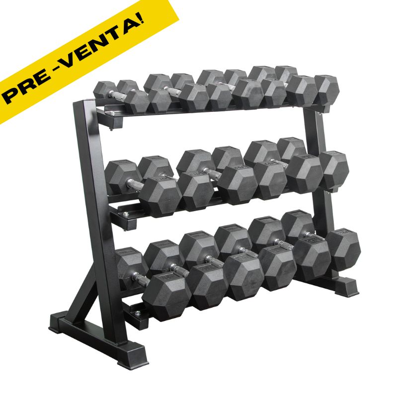 PREVENTA - Pack 10 Pares De Mancuernas 275kg + Rack Horizontal Mancuernas 3 niveles