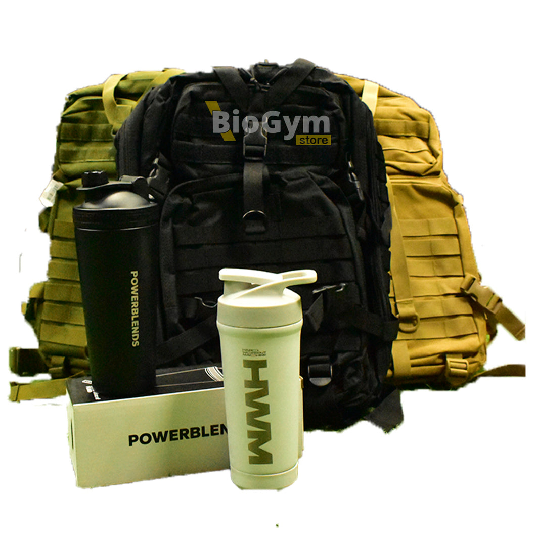 Mochila Biogymstore 45 Lt. + Shaker de acero inoxidable HWM