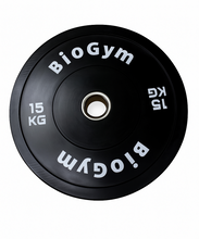 Cargar imagen en el visor de la galería, Discos olimpicos - Bumper Plates 15kg (Par) black Series | Biogym

