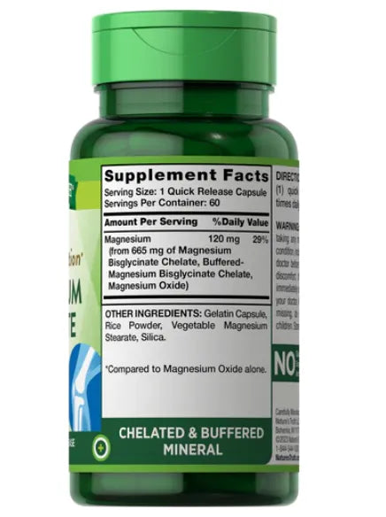 Magnésio Glicinato, 120mg, 60 cápsulas