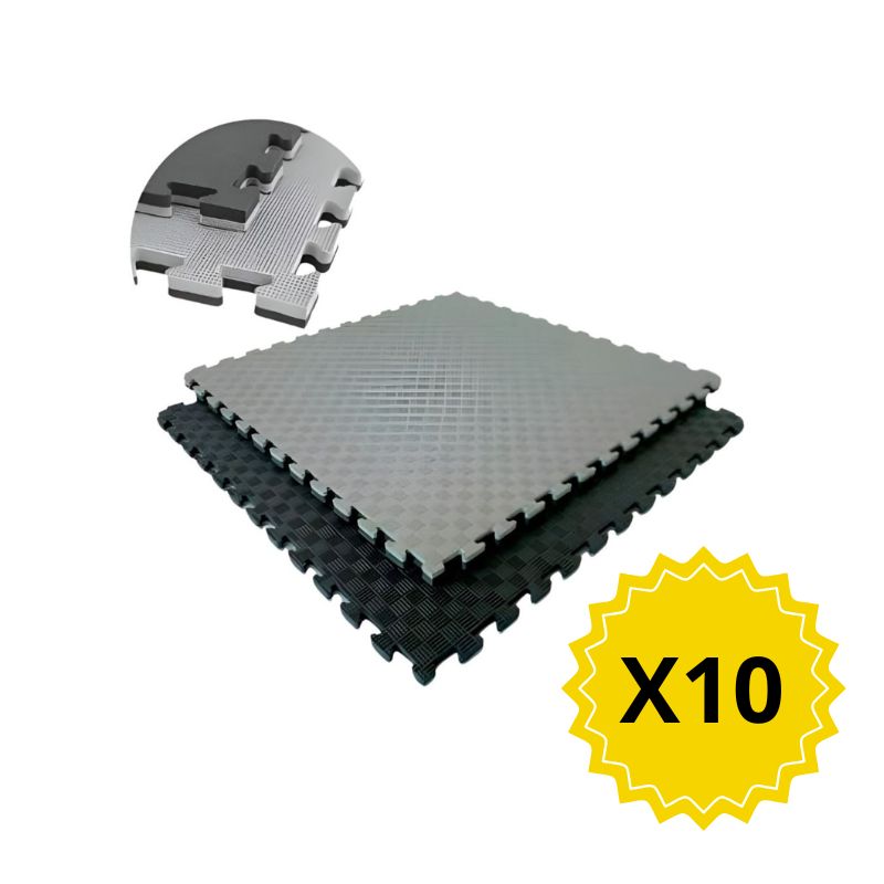 Tatamis Negro/Gris Puzzle C/Borde 100x100cm 30mm (10 unidades)